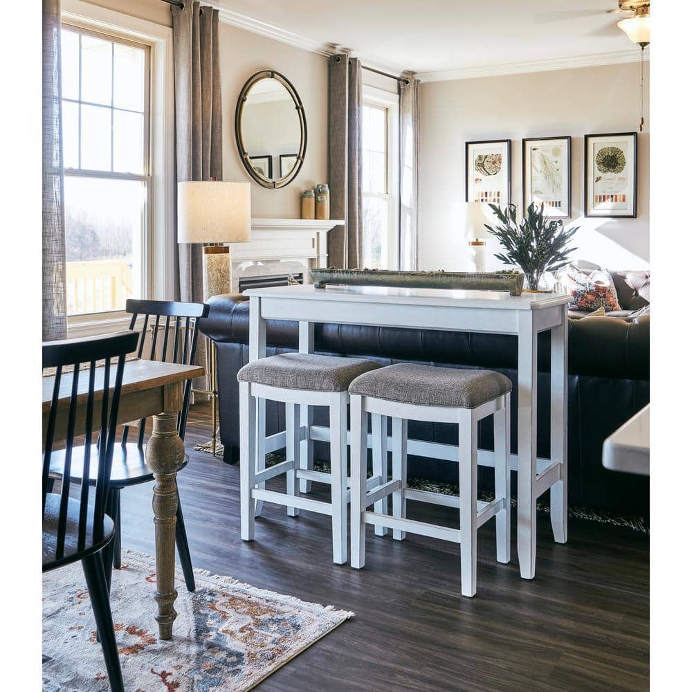 Classic White Pine and MDF Sofa Bar Table with Stools
