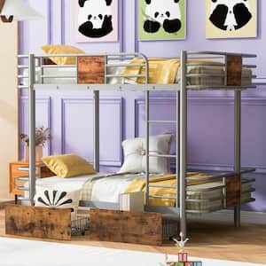 Silver Twin XL Over Twin XL Metal Bunk Bed with 2-Storage Drawers