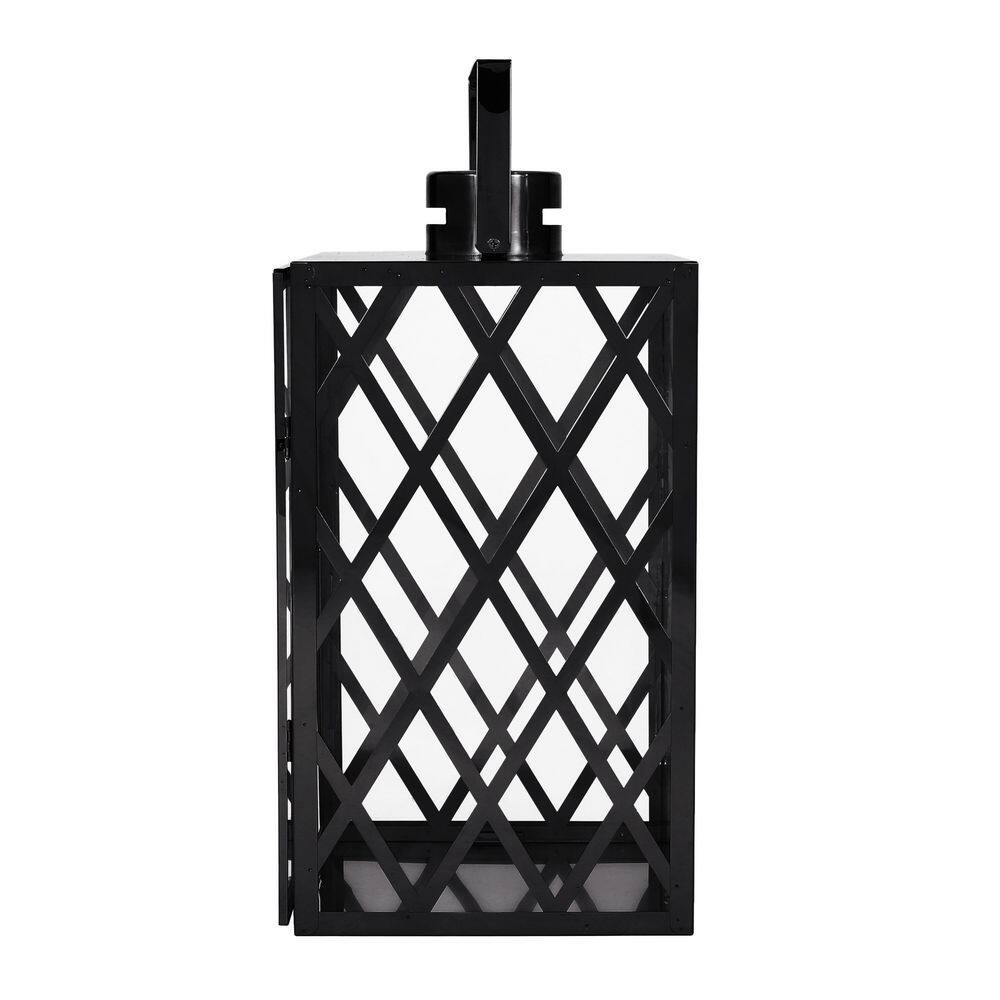 Black Hexagonal Stainless Steel and Glass Outdoor Lantern