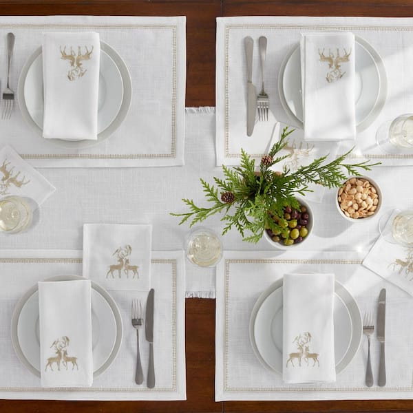 Company Cotton Metallic Reindeer 19 in. W x 19 in. H Metallic Gold Cotton Napkins Set of 4