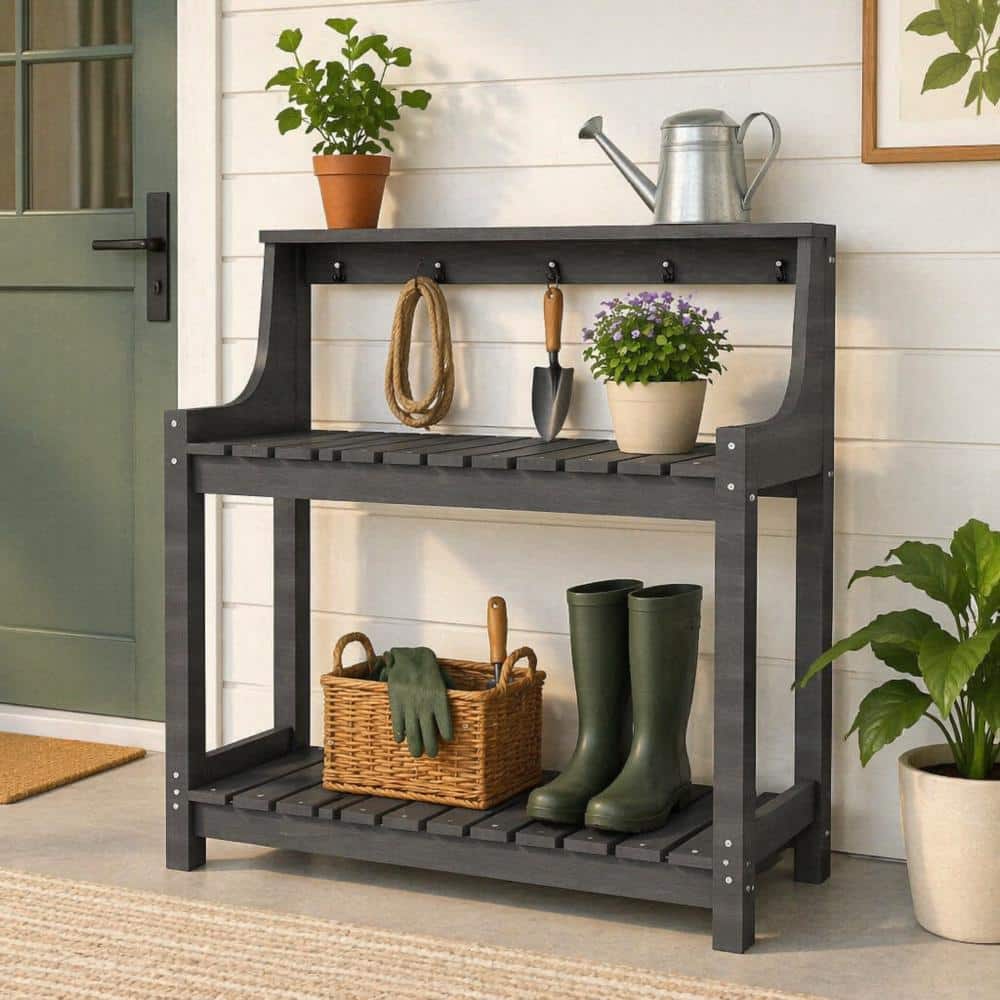 Outdoor Potting Bench, HDPE Garden Table, Weatherproof with Storage for Patio or Backyard, Grey price history on PriceWatchPro