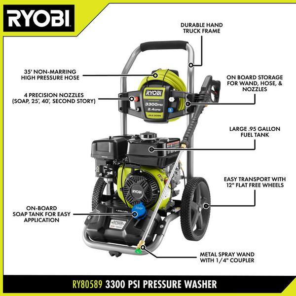 RYOBI 3300 PSI 2.4 GPM Cold Water Gas Pressure Washer with