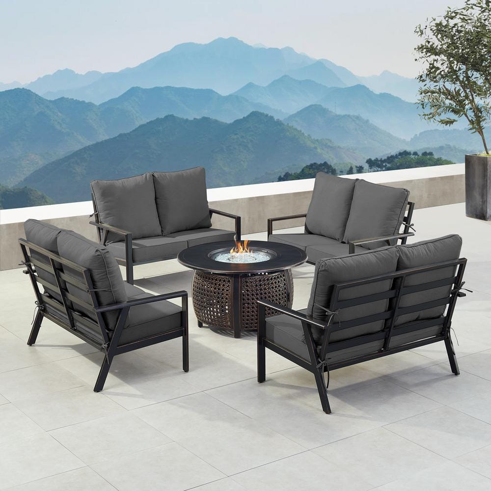 Black 7-Piece Aluminum Patio Fire Pit with 4-Deep Seating Loveseat Black Cushions price history on PriceWatchPro