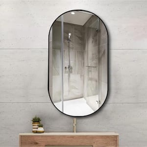 36 in. W x 18 in. H Oval Aluminium Framed Wall Bathroom Vanity Mirror in Matte Black