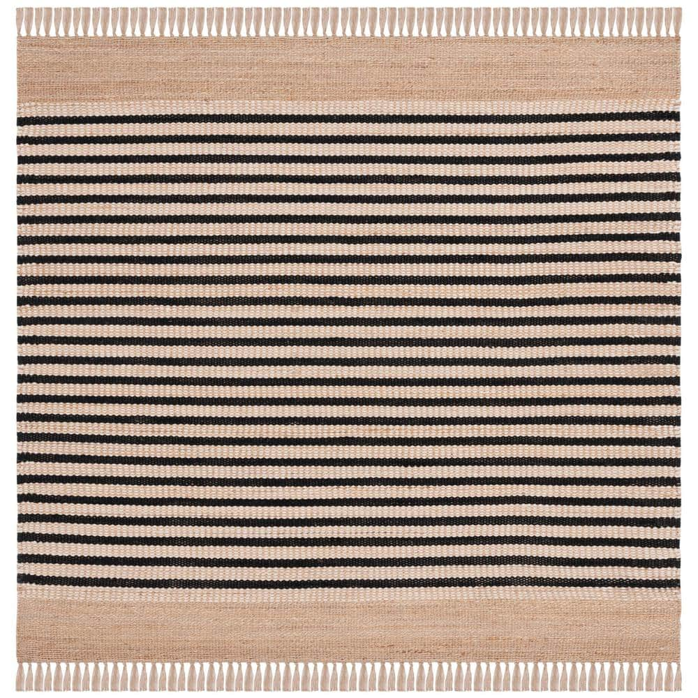 SAFAVIEH Natural Fiber Beige/Black 6 ft. x 6 ft. Striped Woven Square ...