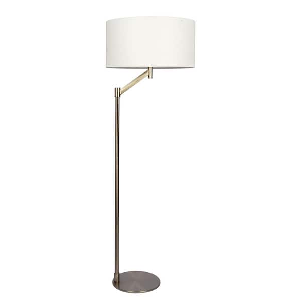 61 in. Brushed Nickel Modern 1-Light Smart 1-Way (On/Off) Standard Floor Lamp for Living Room with Linen Drum Shade