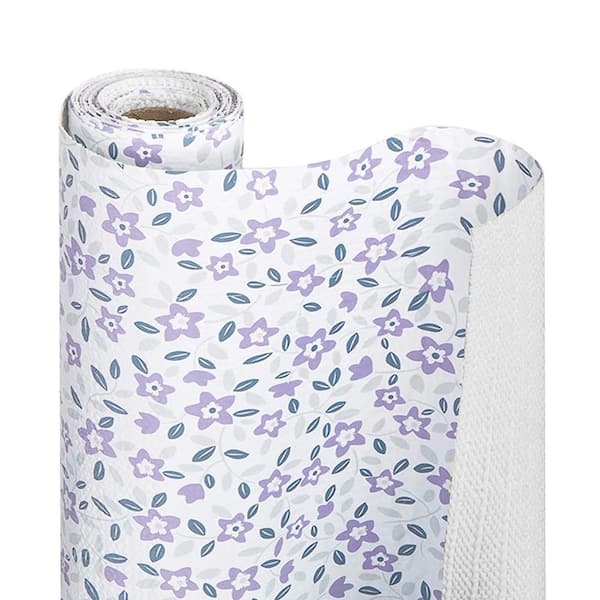 Smart Design Bonded Lavender Wildflower 12 in. D x 120 in L Floral Non-Slip, Drawer and Shelf Liners (1-Pack)
