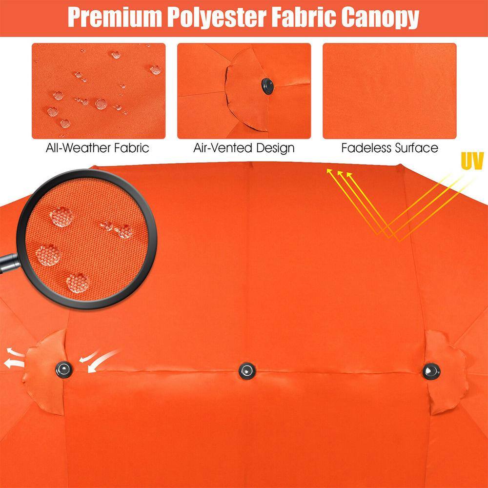 15ft Orange Double-Sided Steel Patio Umbrella with Hand Crank
