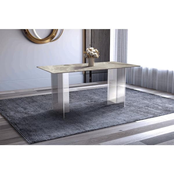 Leisuremod Kova Modern Deep Grey Sintered Stone 55.11 in. Trestle Dining Table Seats 4