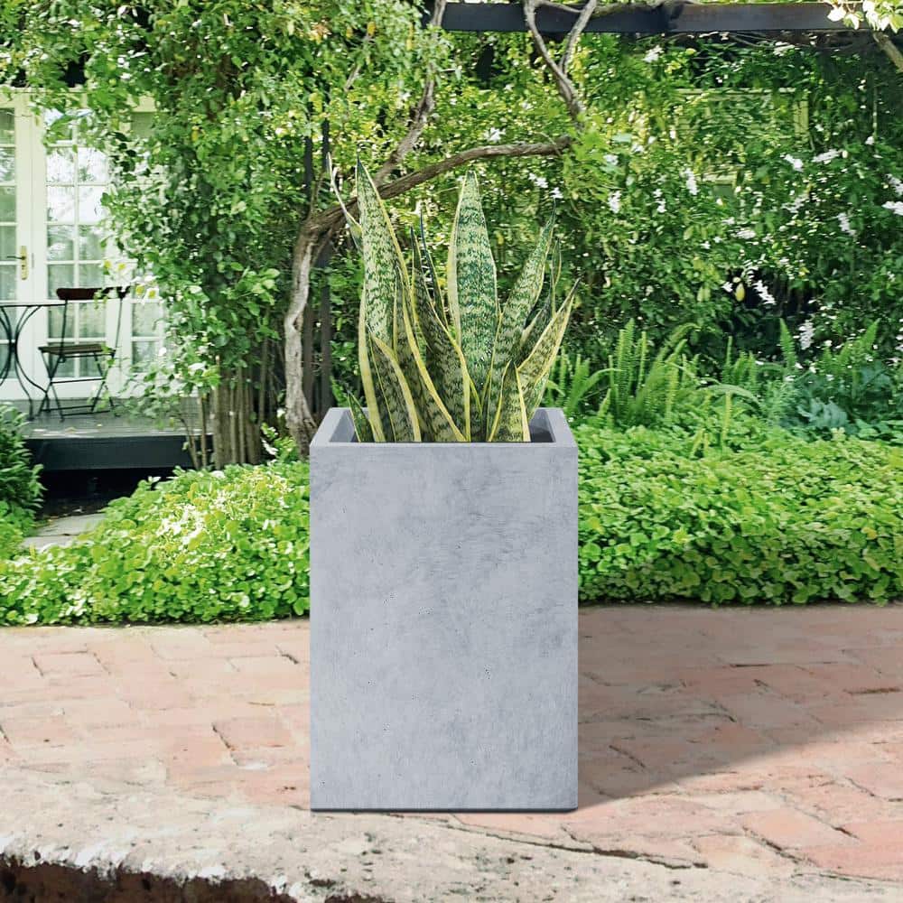 Medium Gray Lightweight Concrete Tall Square Planter