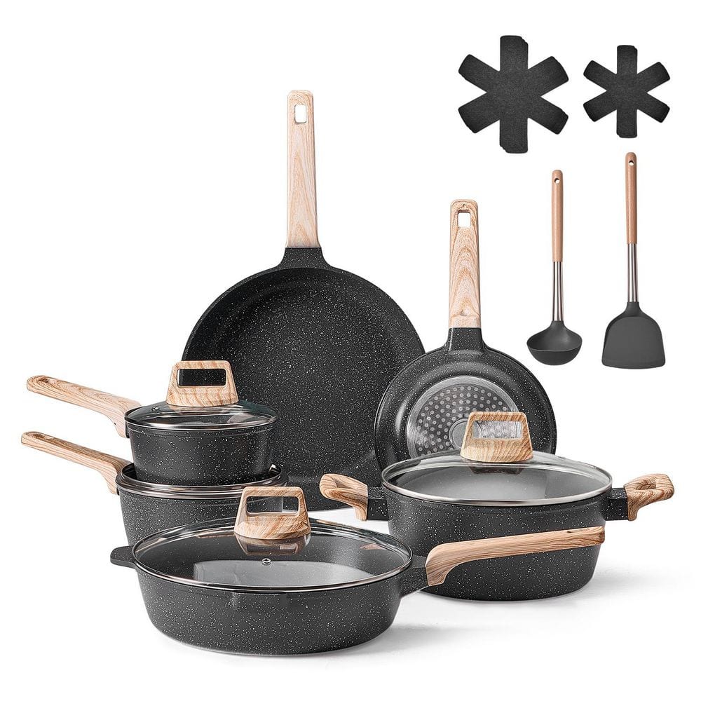 17 Piece Pots and Pans Set Nonstick, Granite Cookware Set, Induction Cookwares, Kitchen RV Cooking Sets, Black Aluminum price history on PriceWatchPro