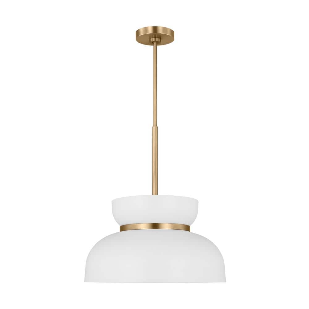 Matte White and Brass 1-Light Pendant with Glass Shade