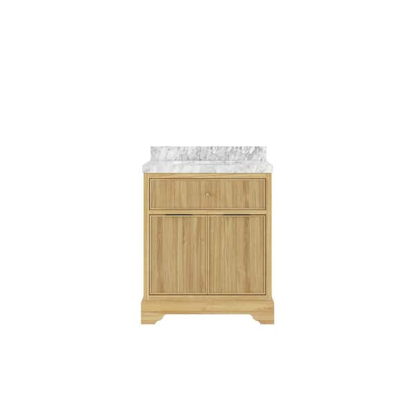 Willow Collections Austin Teak 30 in. W x 22 in. D x 36 in. H Bath Vanity in Light Teak with 2 in. Carrara Marble Top