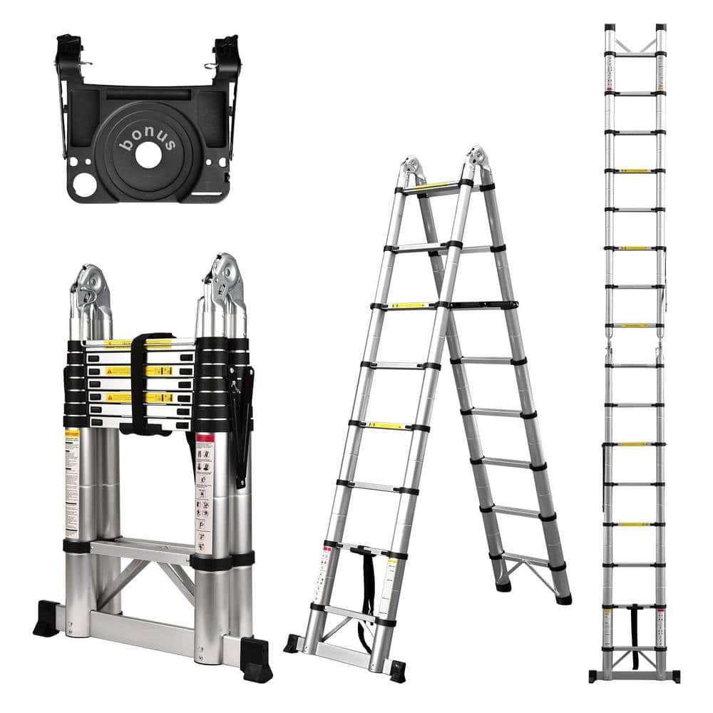 16.5 ft. 330 lb. Aluminum Telescop Ladder, Extension Ladder with Platform a