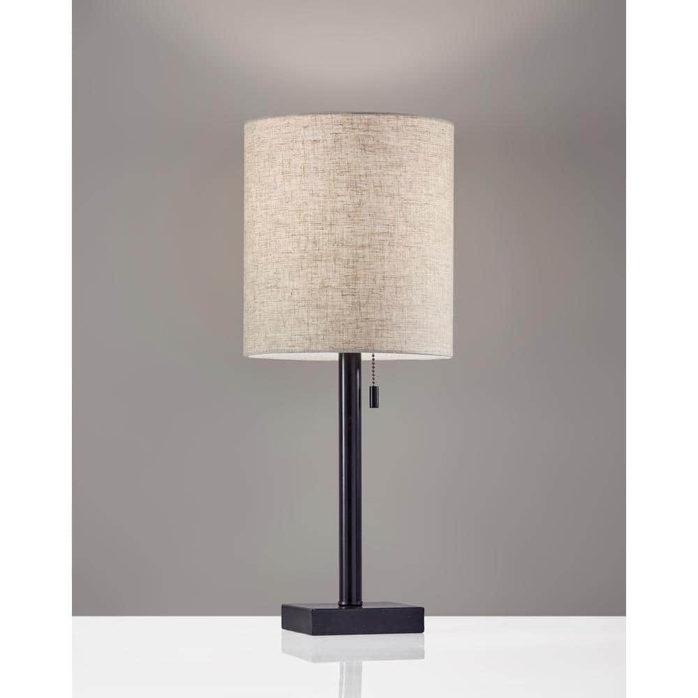Liam 22" Dark Bronze Table Lamp with Natural Fabric Shade