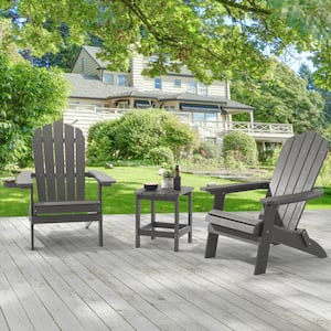 Charcoal Gray Outdoor Plastic Folding Adirondack Chair Patio Fire Pit Chair for Outside (2-Pack)