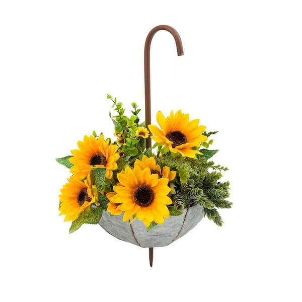 19 in. Tall Outdoor Rustic Upside Down Umbrella Garden Stake and Planter