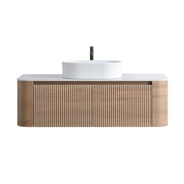 48" Wall-Mounted Bathroom Vanity with White Ceramic Sink,Honey Oak Cabinet,Towel Rack,Pre-Assembled (No Faucet/Drain)