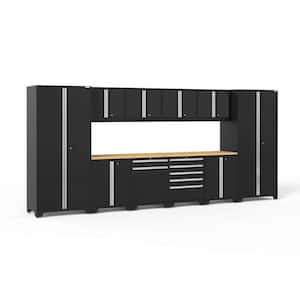 Pro Series 184 in. W x 84.75 in. H x 24 in. D 18-Gauge Welded Steel Garage Cabinet Set in Black (12-Piece)