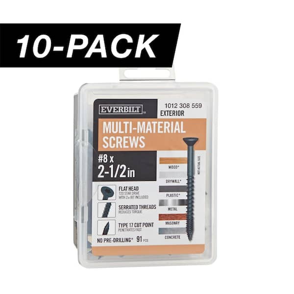 10-Pack #8 x 2-1/2 in. Black 6-Lobe Star Drive Exterior Flat Head Multi-Material Screw (10 lbs. / 910-Piece)
