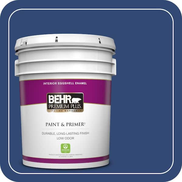 BEHR PREMIUM PLUS 5 gal. #S-H-580 Navy Blue Eggshell Enamel Low Odor Interior Paint & Primer