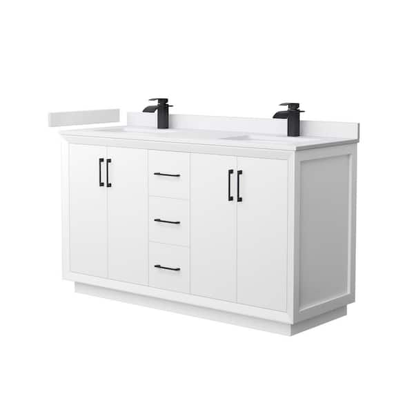 Wyndham Collection Strada 60 in. W x 22 in. D x 35 in. H Double Bath Vanity in White with White Cultured Marble Top
