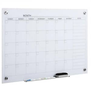 35 in. x 23 in. Dry Erase Calendar Board for Wall, Glass Whiteboard Monthly Planner with 4 Markers, 1 Eraser, Frameless