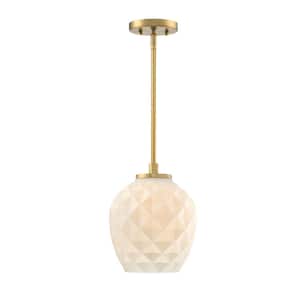 Dita 9 in. 1-Light Brushed Gold Bell Pendant with Etched Opal Glass Shade