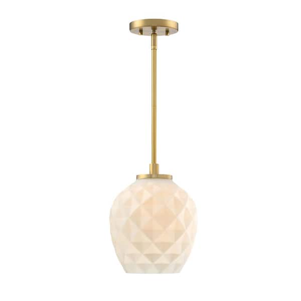 Dita 60-Watt 1-Light Brushed Gold Transitional Pendant Light with Etched Opal Glass Shade and No Bulbs Included