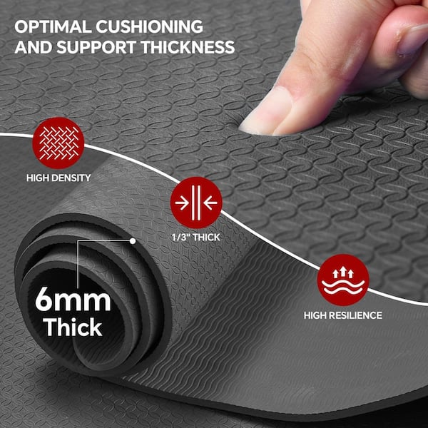 Anqtovp 6 ft. x 4 ft. Black TPE Extra-Thick Non-Slip Double-Sided