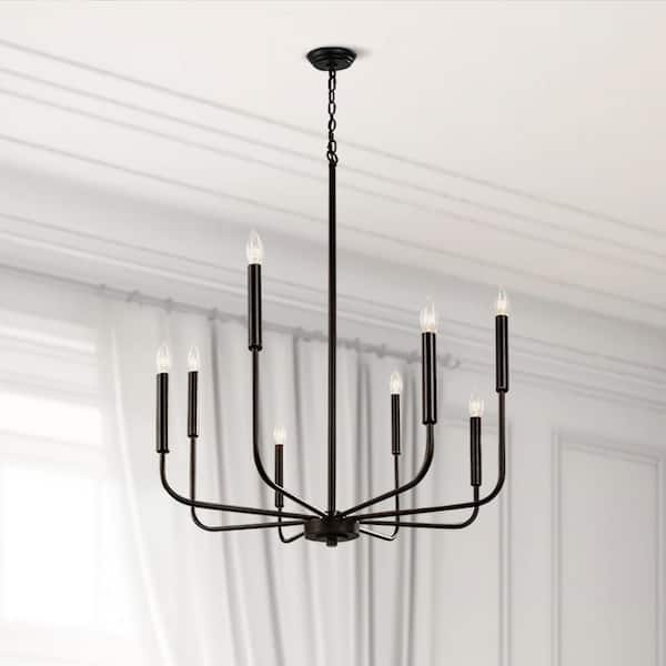 8-Light Matte Black Modern Chandelier Farmhouse Linear Candle with Chain for Bedroom,Dining Room,Foyer No Bulbs Included