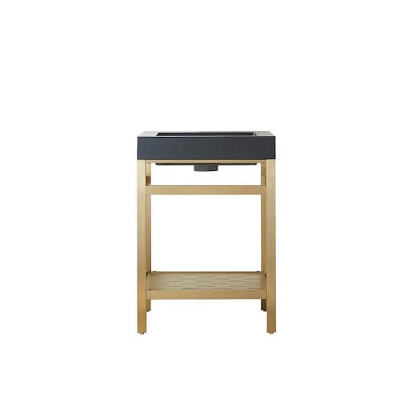 ROSWELL Ablitas 24 in. W x 20 in. D x 34 in. H Bath Vanity in Brushed Gold with Black Composite Stone Top