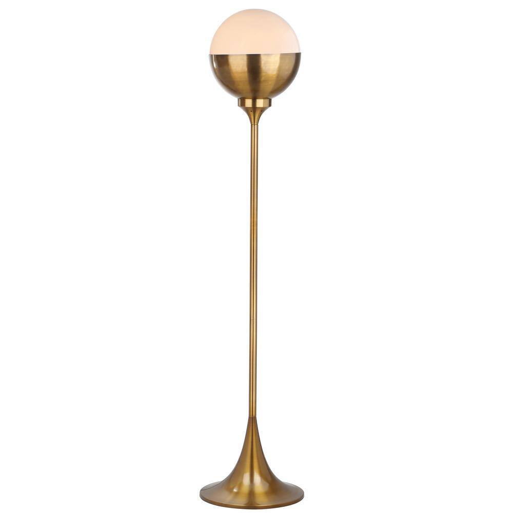 Renato 63.5" Brass Gold Contemporary Floor Lamp with White Globe Shade