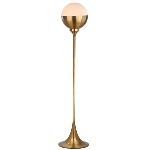 SAFAVIEH Renato 63.5 in. Brass Gold Floor Lamp with White/Gold Globe Shade  FLL4006A - The Home Depot