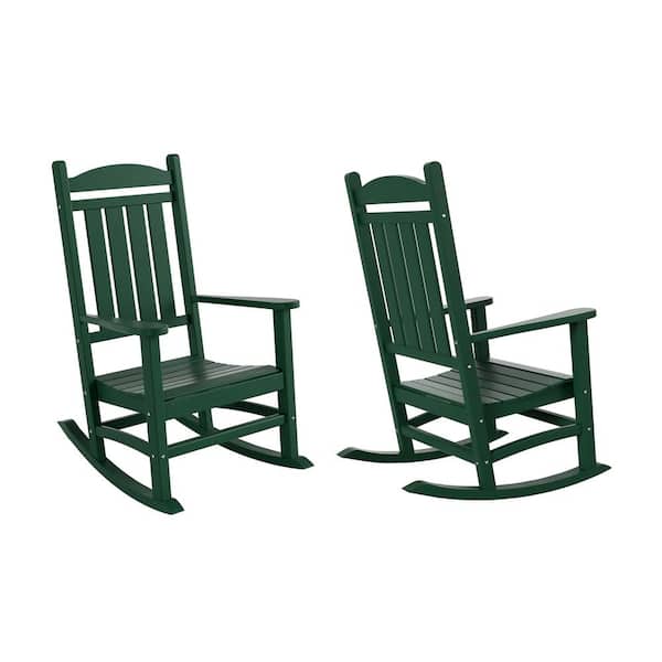 Kenly Dark Green Classic Plastic Outdoor Rocking Chair (Set of 2)