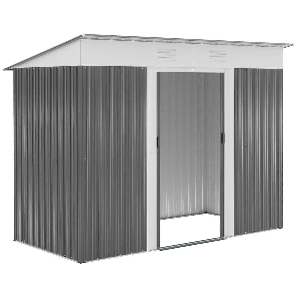 8' x 4' Black and White Metal Outdoor Storage Shed with Windows