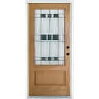 36 in. x 80 in. Savana Light Oak Left-Hand Inswing 3/4 Lite Decorative Fiberglass Prehung Front Door
