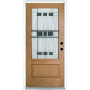 36 in. x 80 in. Savana Light Oak Left-Hand Inswing 3/4 Lite Decorative Fiberglass Prehung Front Door