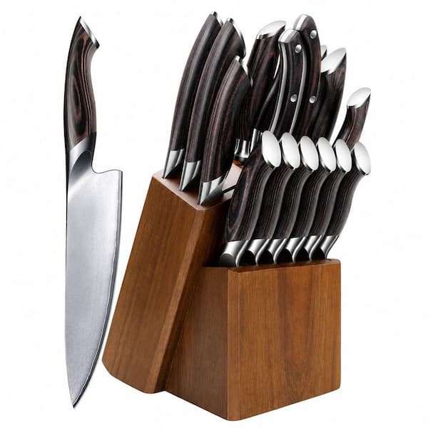 16-Piece Japanese High Carbon Stainless Steel Kitchen Knife Set, Ultra Sharp Chef Knife Block Set with Sharpener