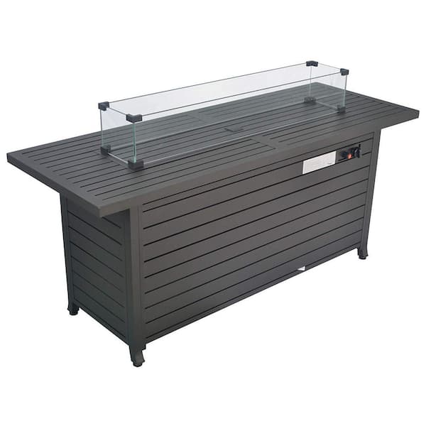 unique choice Bronze 57 in. 50000BTU Rectangular Steel Propane Outdoor Gas Fire Pit Table with Lid and Wind Guard