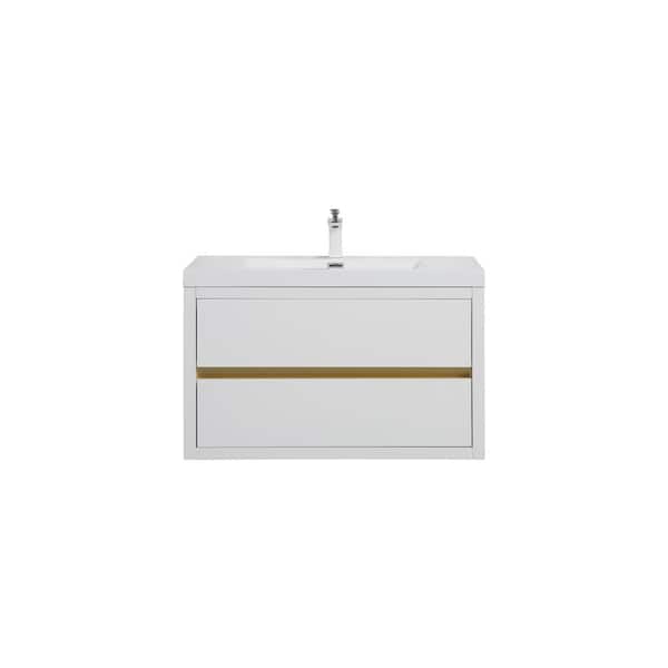 Lafarre 35.43 in. W x 19.69 in. D Single Sink Floating White Bath Vanity with White Stone Resin Top Assembled