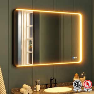 48 in. W x 32 in. H Rectangular Aluminum Framed LED Wall Bathroom Vanity Mirror in Black with Front Light