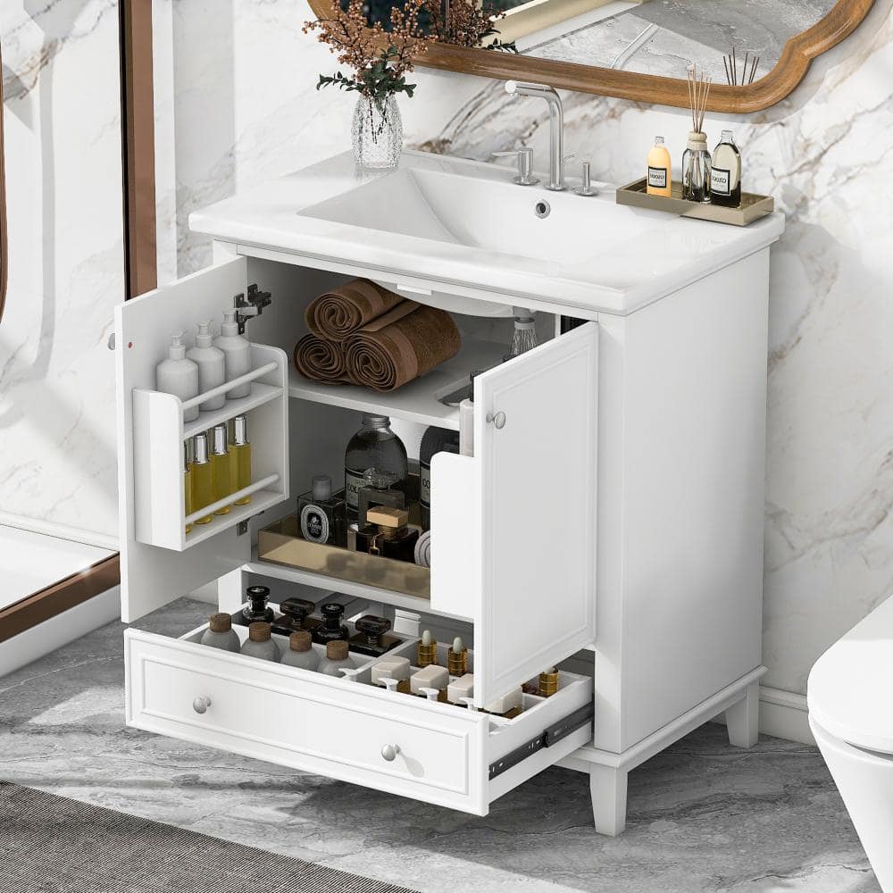 30″ White Bathroom Vanity with Sink Combo, Doors & Drawer, Solid Frame & MDF Board price history on PriceWatchPro