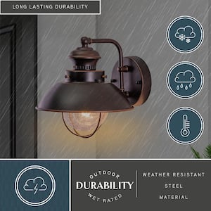 Harwich 1 Light Bronze Coastal Barn Dome Outdoor Wall Lantern Clear Glass