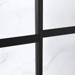 Flora 58 1/4 in. - 60 in. W x 74 in. H Sliding Framed Shower Door in Matte Black Grid Finish with Silk Screen Glass