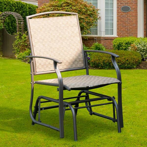 Backyard LHONE Outdoor Swing Glider Chair Patio Single Glider Rocking Seating Chairs Steel Frame for for Garden Lawn Porch 1 Poolside 