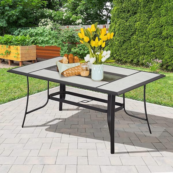 EROMMY 66 in. L Outdoor Dining Table, Metal Steel Table with 1.77 in. Umbrella Hole