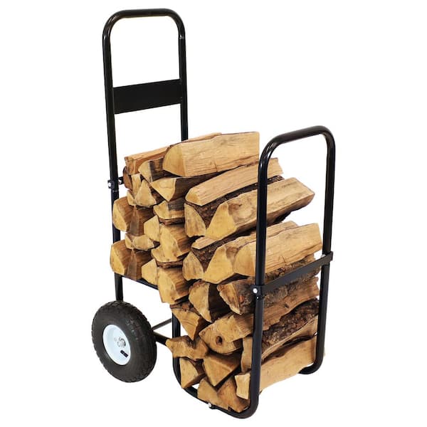 Sunnydaze Steel Rolling Firewood Log Cart in Black