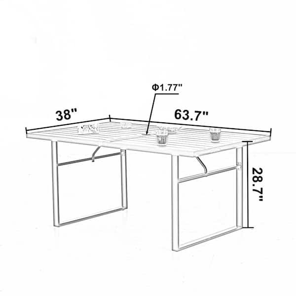 PHI VILLA Black Rectangle U Shaped Wood-Look Metal Patio Outdoor