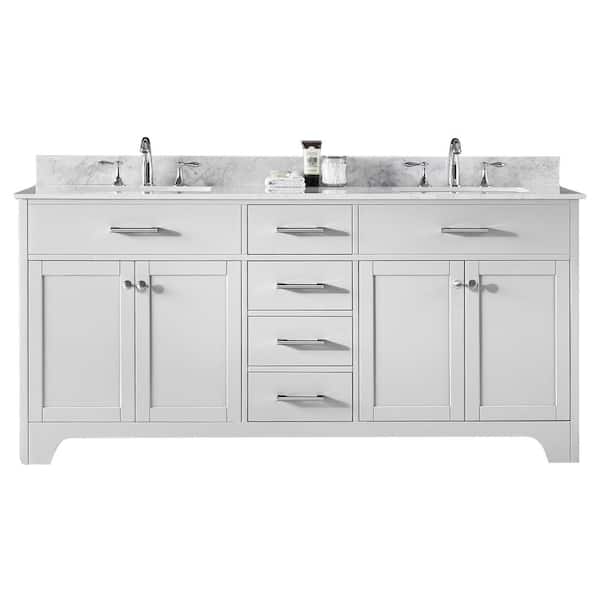 Exclusive Heritage Clariette 72 in. W x 22 in. D x 34.21 in. H Bath Vanity in White with Marble Vanity Top in White with White Basins